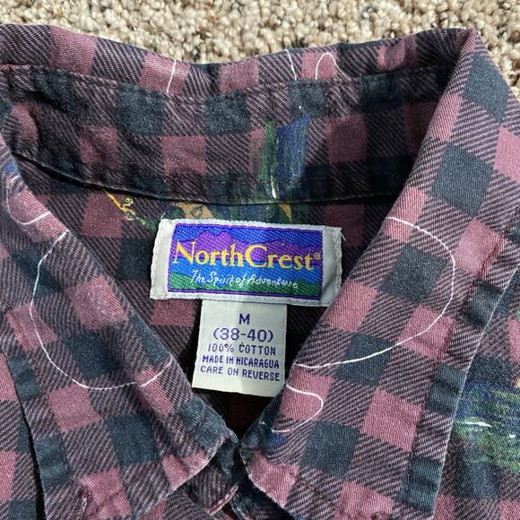 VTG North Crest Button Up Long Sleeve Medium Plaid Fly Fishing Novelty 90s - Picture 4 of 6